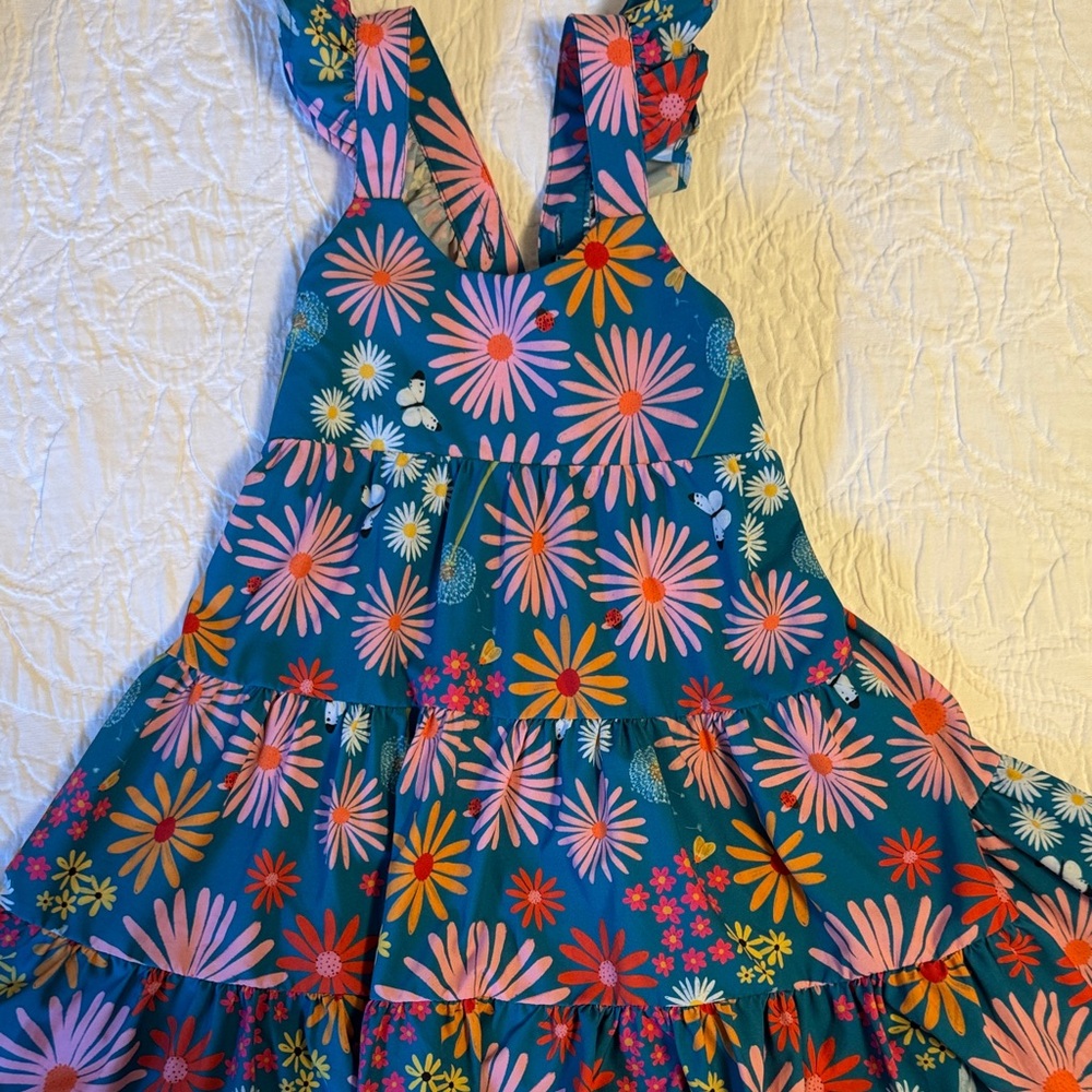 Floral Kids Casual Dress - Blue and Pink